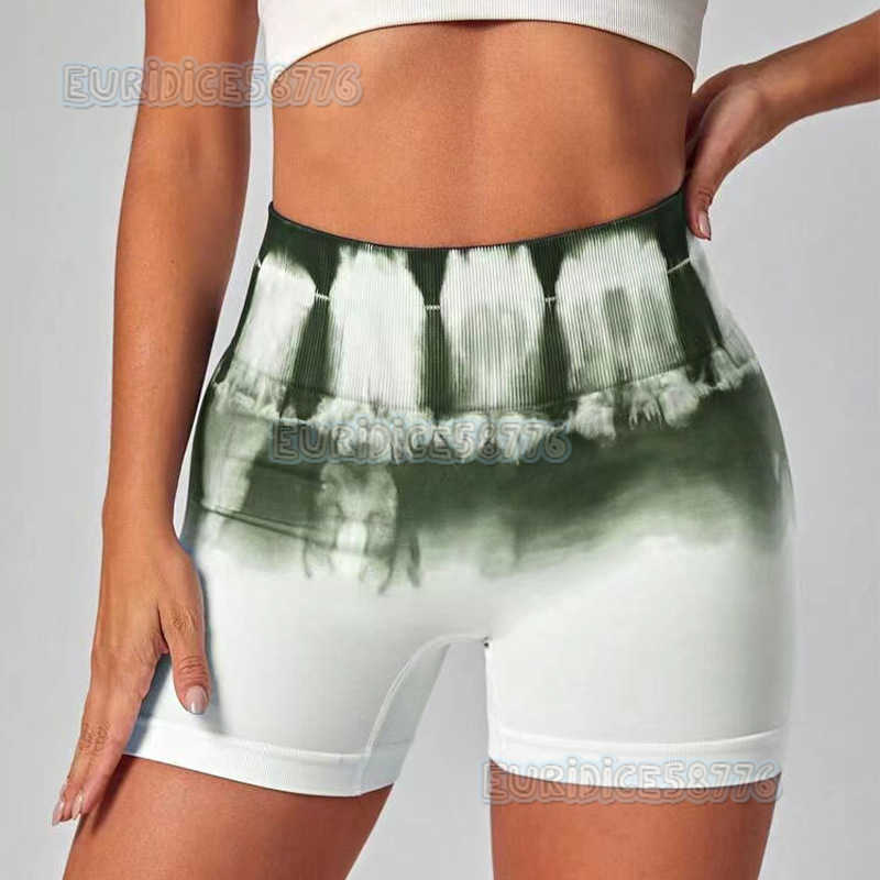 Seamless Tie Dyed Yoga Pants Buttocks Shorts Womens High Waisted Tight Running Three Piece Pants Elastic Sports Fitness Pants for External Wear H25080