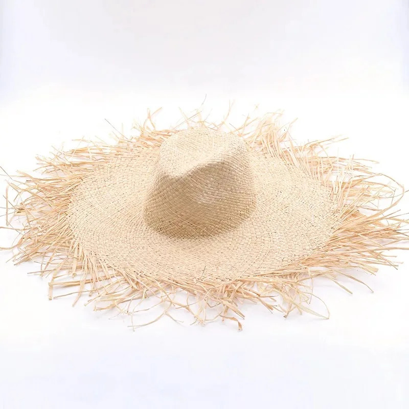 Band Handmade Women Straw Sun Hats Large Wide Brim Gilrs High Quality Natural Raffia Panama Beach Straw Sun Caps For Holiday 250805