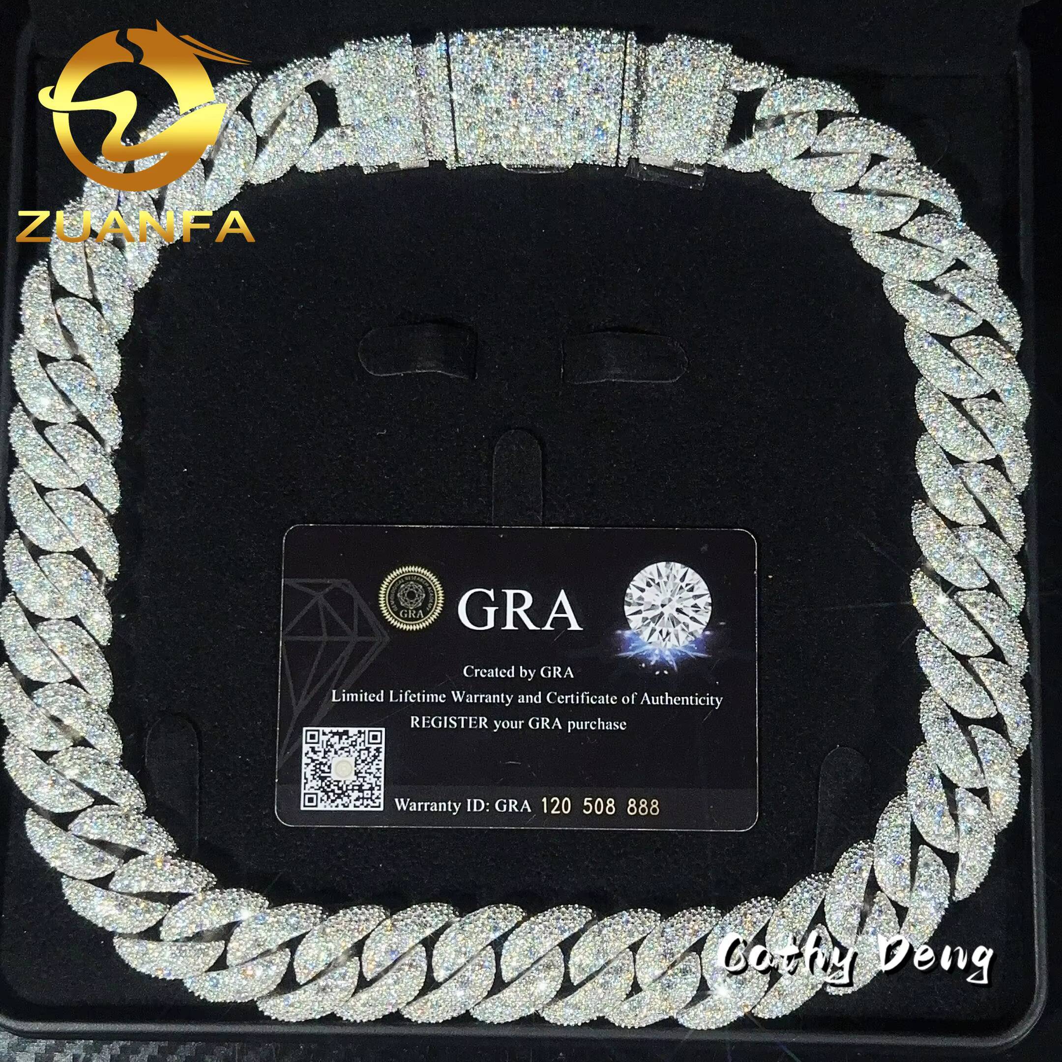 925 Sterling Silver 22mm Iced Out Cuban Link Moissanite Hiphop Men Iced Out Cuban Link Chain Full Lab Moissanite Necklace Chain