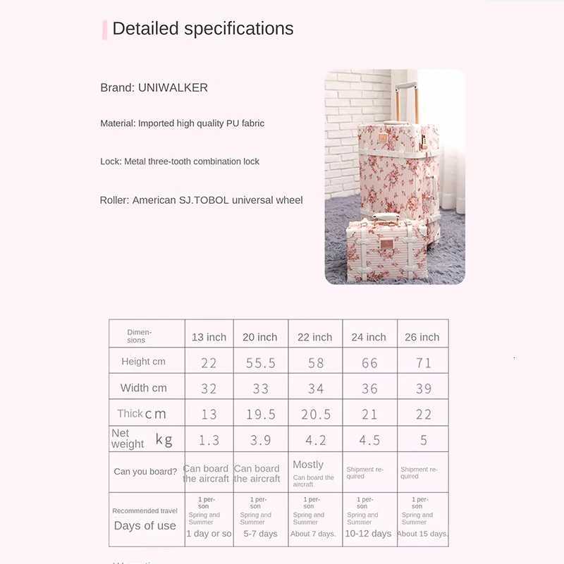 Retro Luggage Cute Cherry Blossom Pink Trolley Case Silent Spinner Wheel 20 inch Travel Cabin Suitcase 22/24/26/28 inch Set W250805