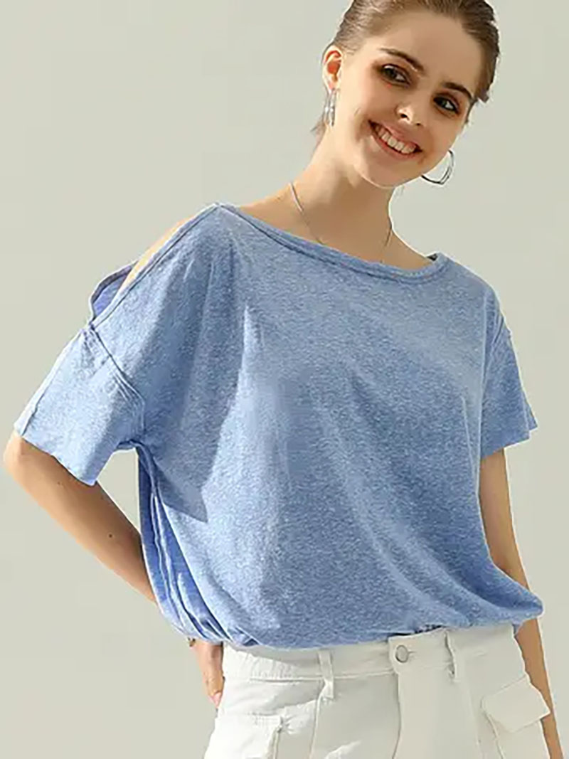 Casual solid color crew neck top Fashionable, comfortable and simple CWTTS422
