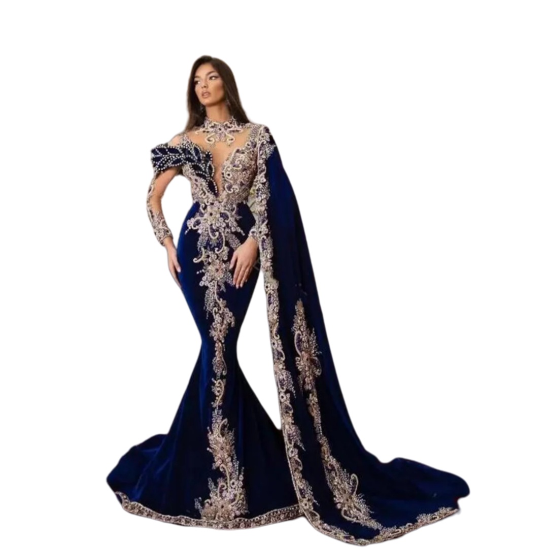 Luxury Prom Dress Mermaid Evening Dress Sleeveless High-Neck Sequins Appliques Crystal 3D Lace Prom Gowns Plus Size Customized vestido de novia