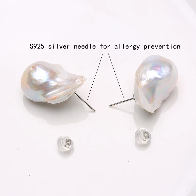 Natural Freshwater Pearl 925 Sterling Silver Large Baroque Pearl Stud Earrings 15-25mm INS Fine Jewelry Gifts for Women EA 250805