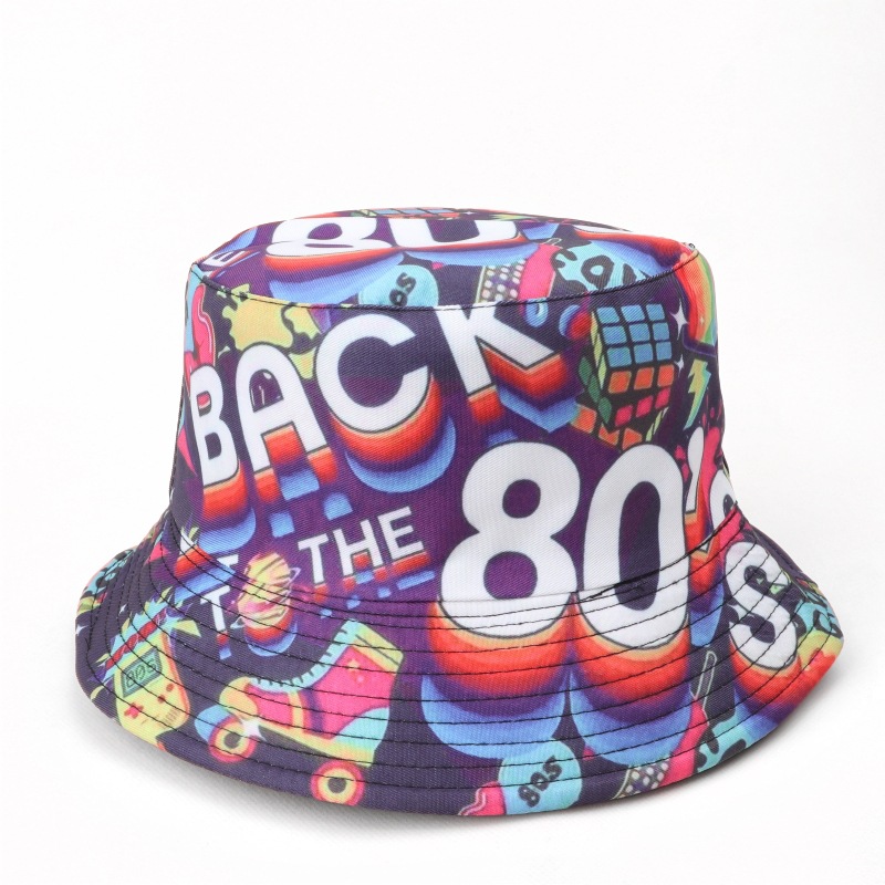 Stage Wear Bucket Hat Fashion Print Fisherman Hats Double Sides Flat Top Panama Caps for Men Women Reversible Outdoor Sun Hats Basin Cap