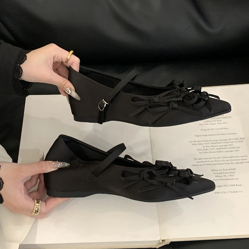 Women Fashion Bowknot Flats Comfort Pointed Toe Dress Mary Jane Shoes with adjustable Buckle Strap for Walking Daily Life 250731