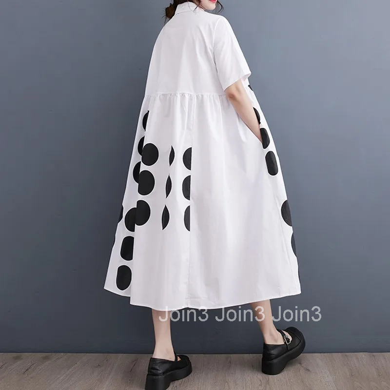 short sleeve oversized cotton vintage Polka Dot new in dresses for women casual loose long summer dress elegant clothing