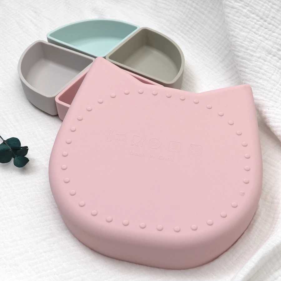 2024 New Baby Tableware Cat Plate Four-compartment Small Bowl Waterproof Soft Silicone Cartoon Cat Suction Plate Custom Free X250806