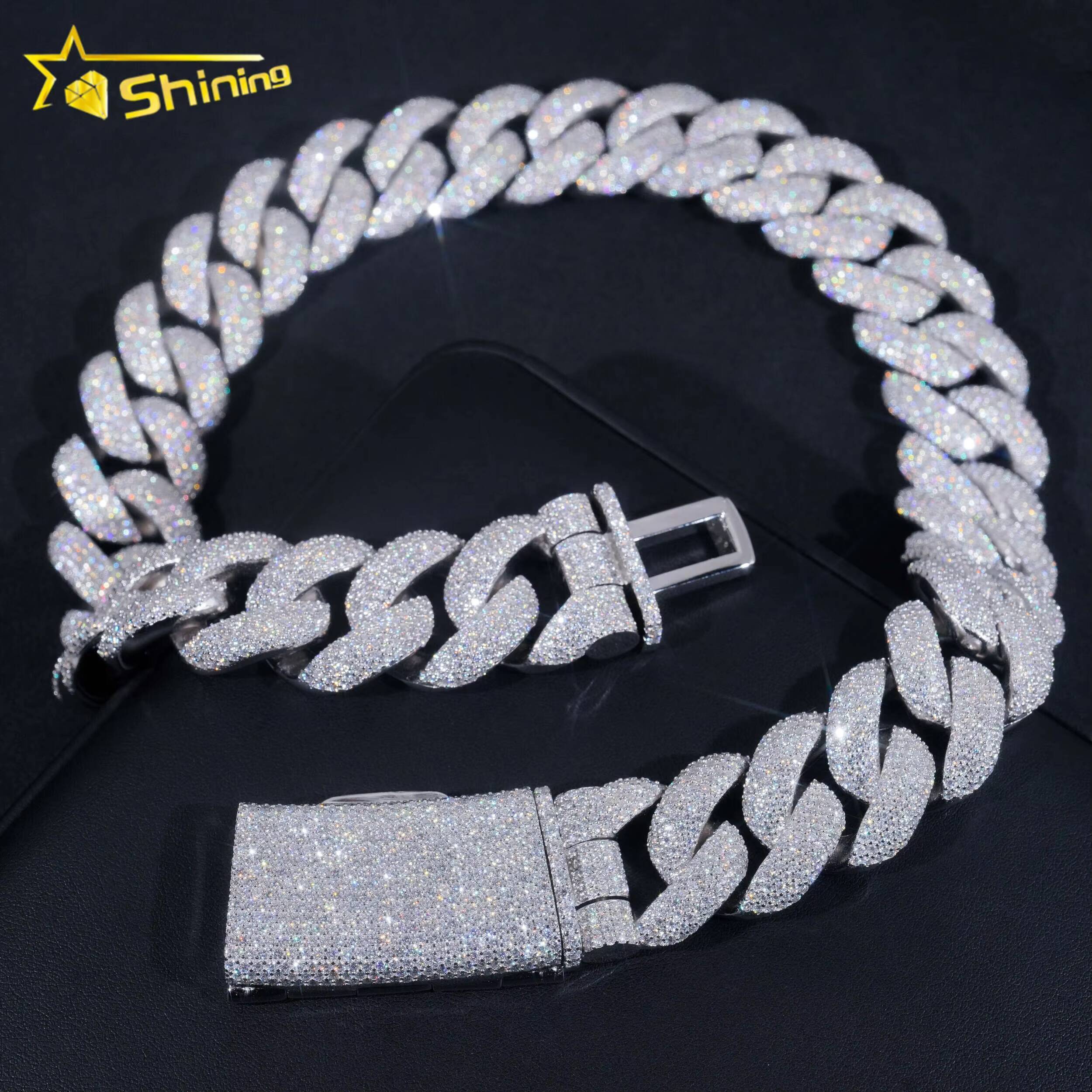 2025Hip Hop Jewelry Big Ass Necklace 25MM Fully Iced Out 925 Silver Gold Plated VVS Diamond Moissanite Cuban Link Chain for Men