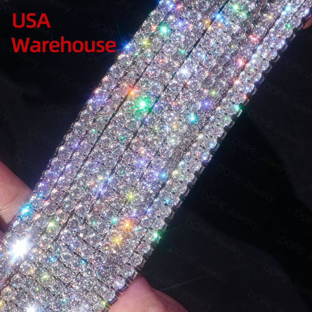 USA Warehouse 3mm Moissanite Tennis Chain Necklace 925 Silver Jewelry Hip Hop VVS Moissanite Chain