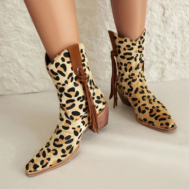 Kcenid Vintage Cowboy Boots For Women Fashion Fringe Decoration Womens Cowgirl Retro Western Woman Shoes 250731