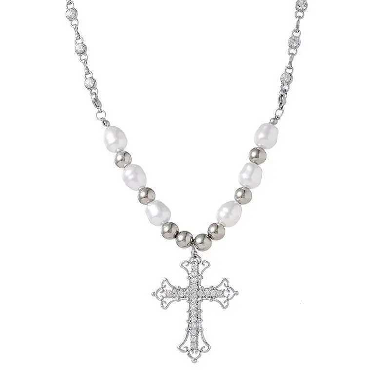 2K Pearl Cross Pendant Necklace Women Punk Retro Women Religious Zircon Chain Necklaces Girls Hip Hop Party Trendy Jewelry Gift Y250805