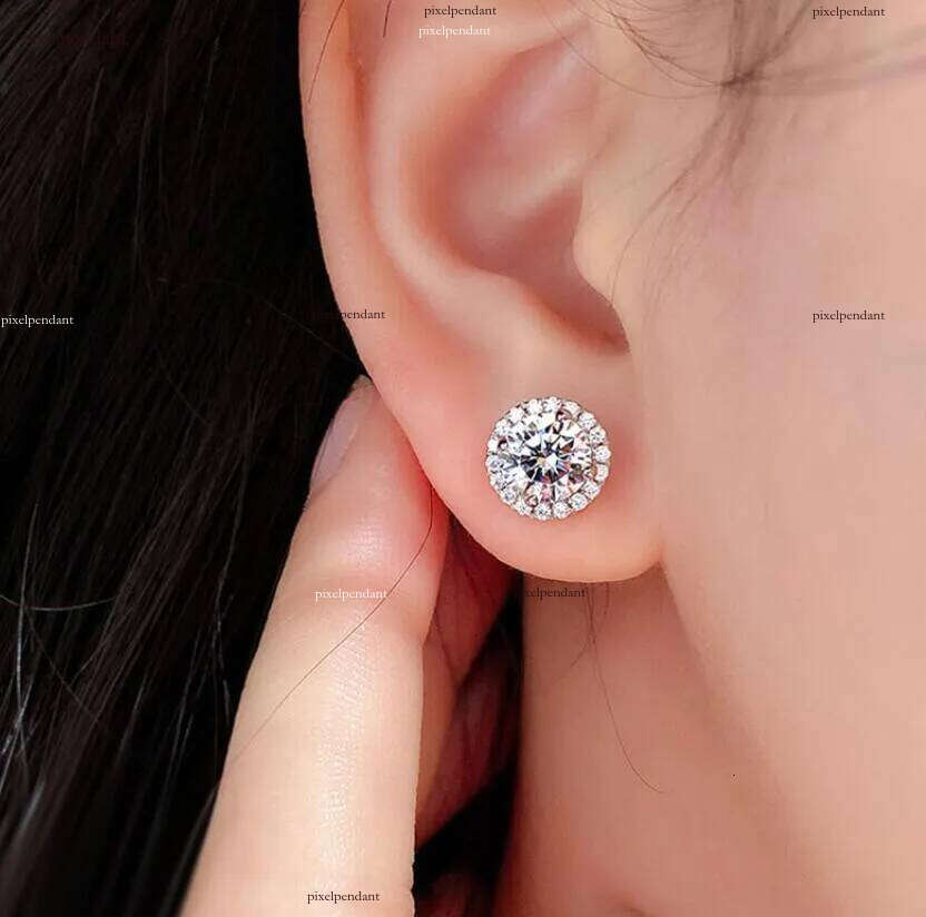 2025 Drop Ship Stud Earrings Simple Fashion jewelry Sterling Sier Round Cut 5A Cubic Zircon CZ Dia Gemstones Party Women Earring Gift AA