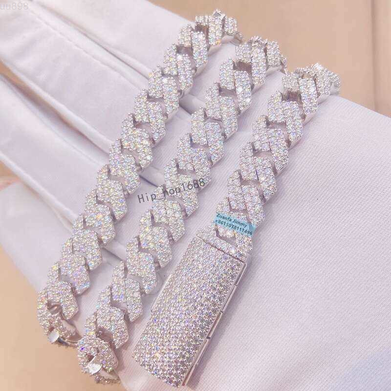 Custom Made Solid Sier 10Mm Width Fashion Jewelry S Pass Dia Tester Moissanite Cuban Chain Necklace