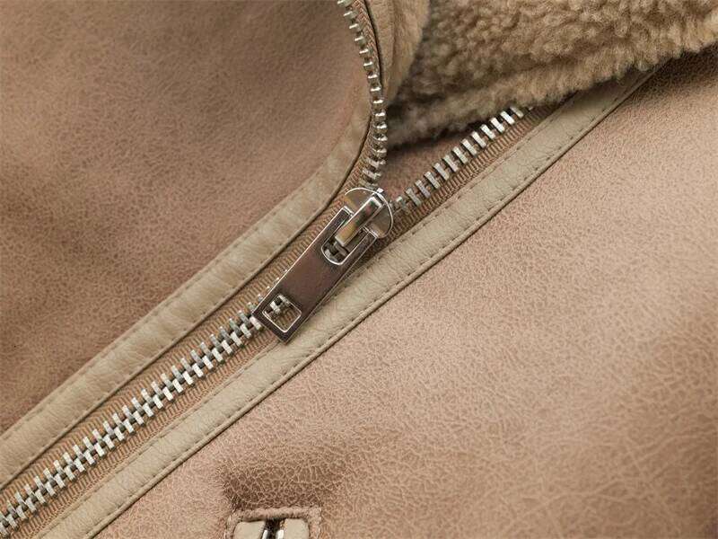 new European and American women's long sleeve standing collar double-sided jacket fur one thick warm coat