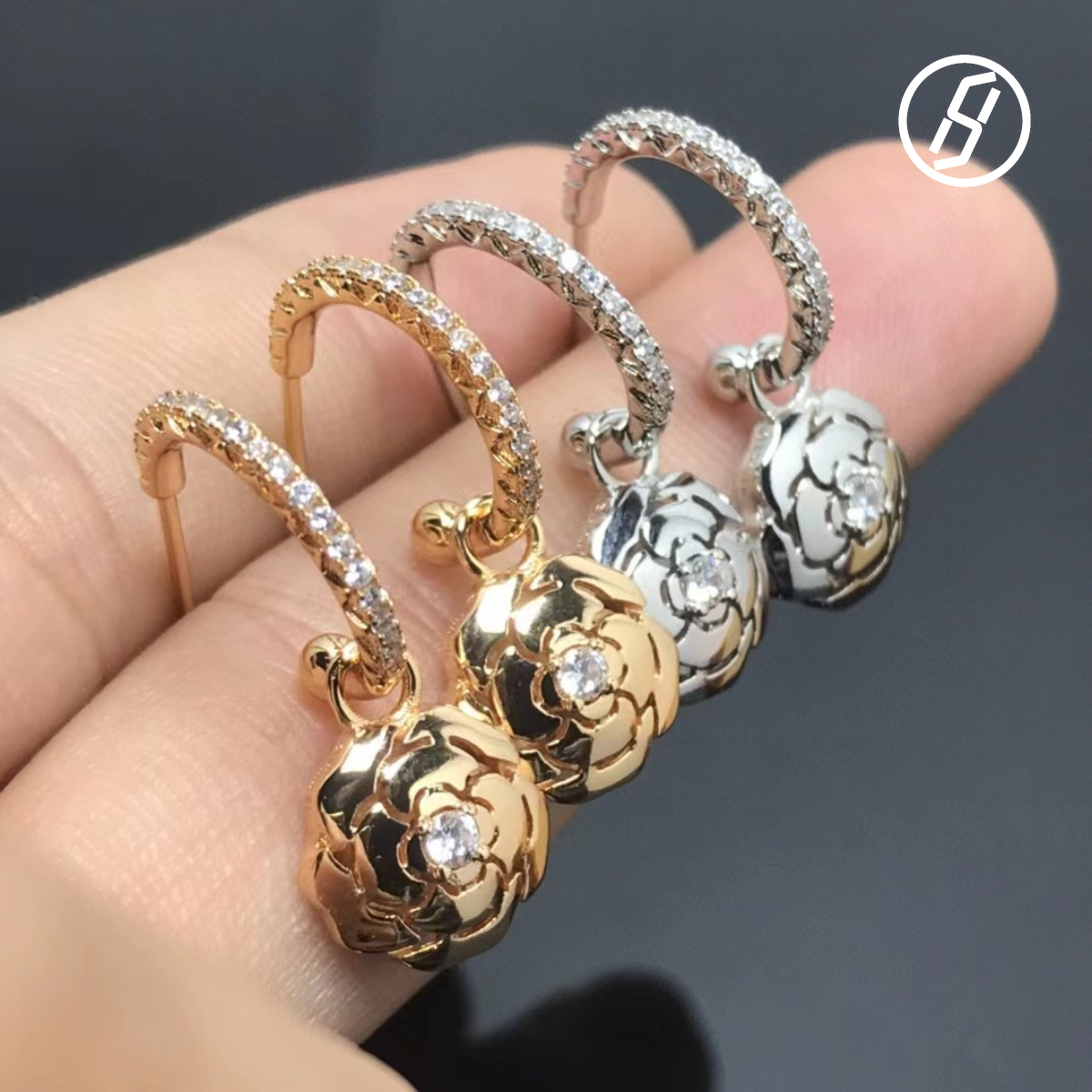 S925 Silver Rose Gold Camellia Double Flower Earrings Flowers Zircon Earrings Advanced Craftsmanship Design Designer Jewelry Women Original Jewelry V Gold