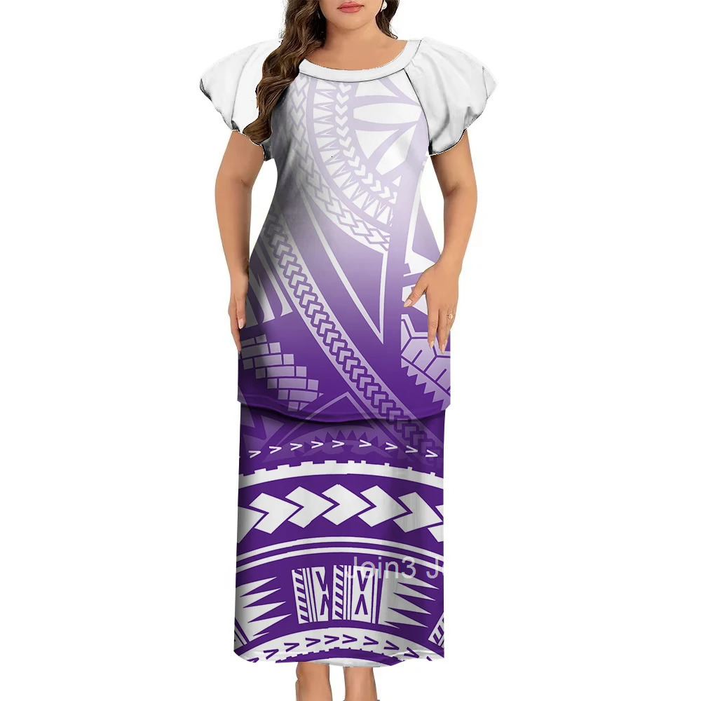 Samoa Club Ladies Puletasi Polynesian Ladies Custom Vintage Print Long Dress Soft Fabric Summer New Elegant WomenS Wear