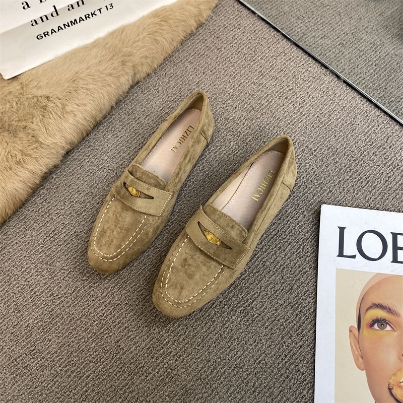 Free Shipping 2025 New Women's Flat Dress Fashionable and Comfortable Brown Black British Style Suede Leather Shoes