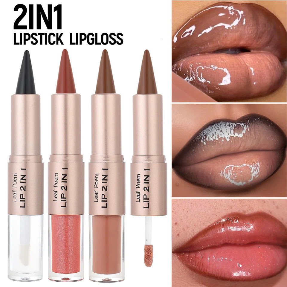 2IN1 Tapered Gradient Lipliner Pen Nude Brown Mirror Glass Lip Gloss Matte Lip Liner Waterproof Lip Contour Non Stick Makeup 250805