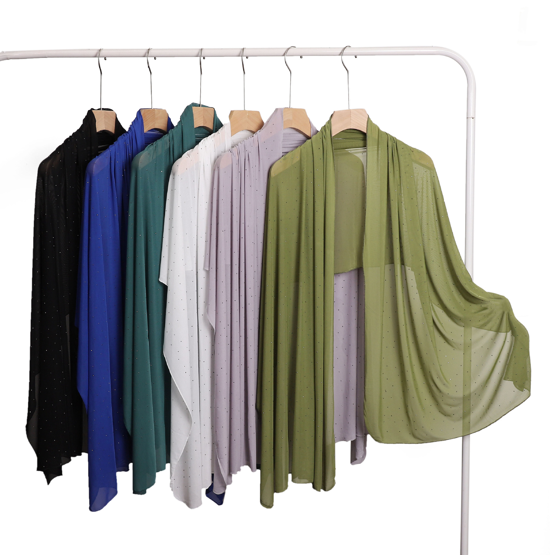 K1607 Gypsophila hot diamond elastic mesh long scarf solid color headscarf scarf women's accessories silk scarf air-conditioned room outdoor shaw