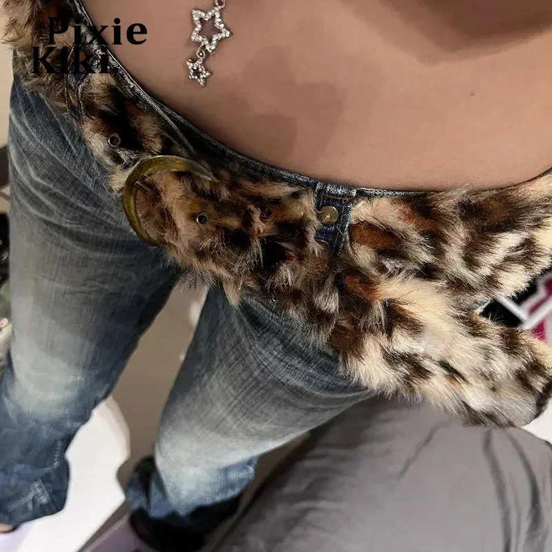PixieKiki Cheetah Print Faux Fur Furry Belts Vintage Western Accessories Y2k Belts for Women P67-BC10 250730