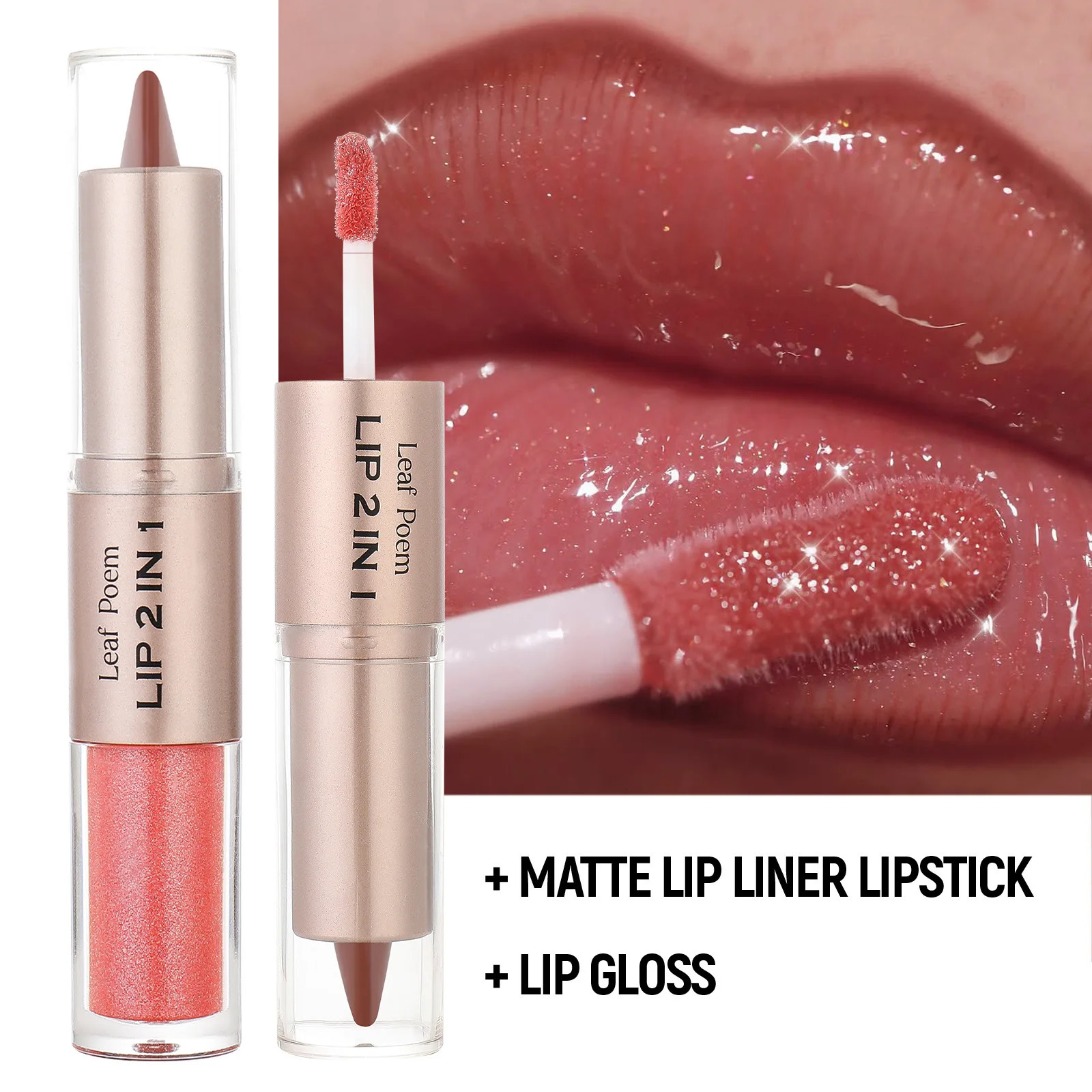 2IN1 Tapered Gradient Lipliner Pen Nude Brown Mirror Glass Lip Gloss Matte Lip Liner Waterproof Lip Contour Non Stick Makeup 250805