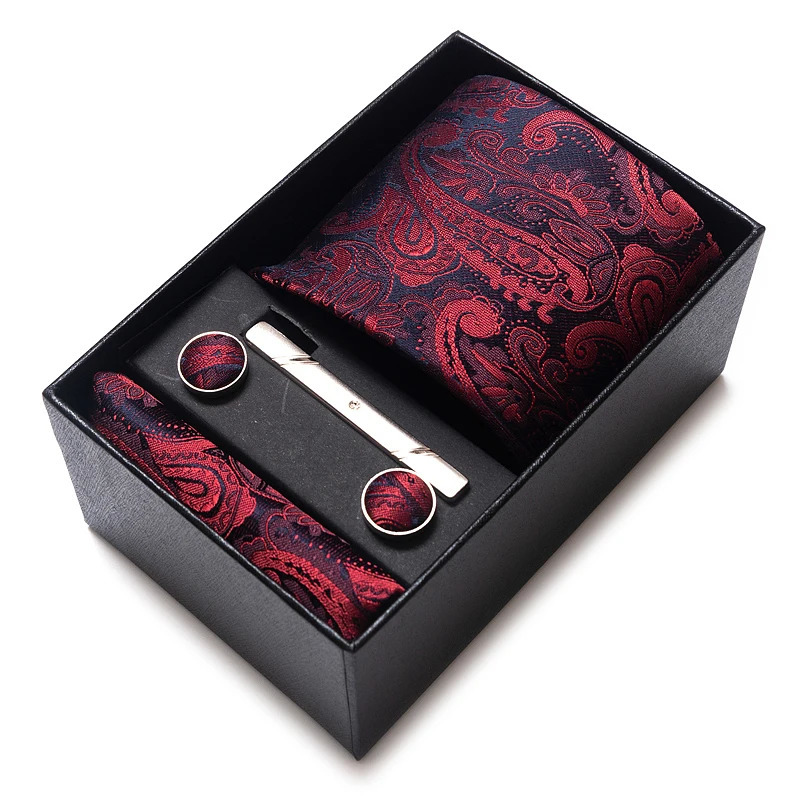 Tie Handkerchief Cufflink Set For Men Necktie Holiday Gift Box Blue Gold Suit Accessories Slim Wedding Gravatas 250806
