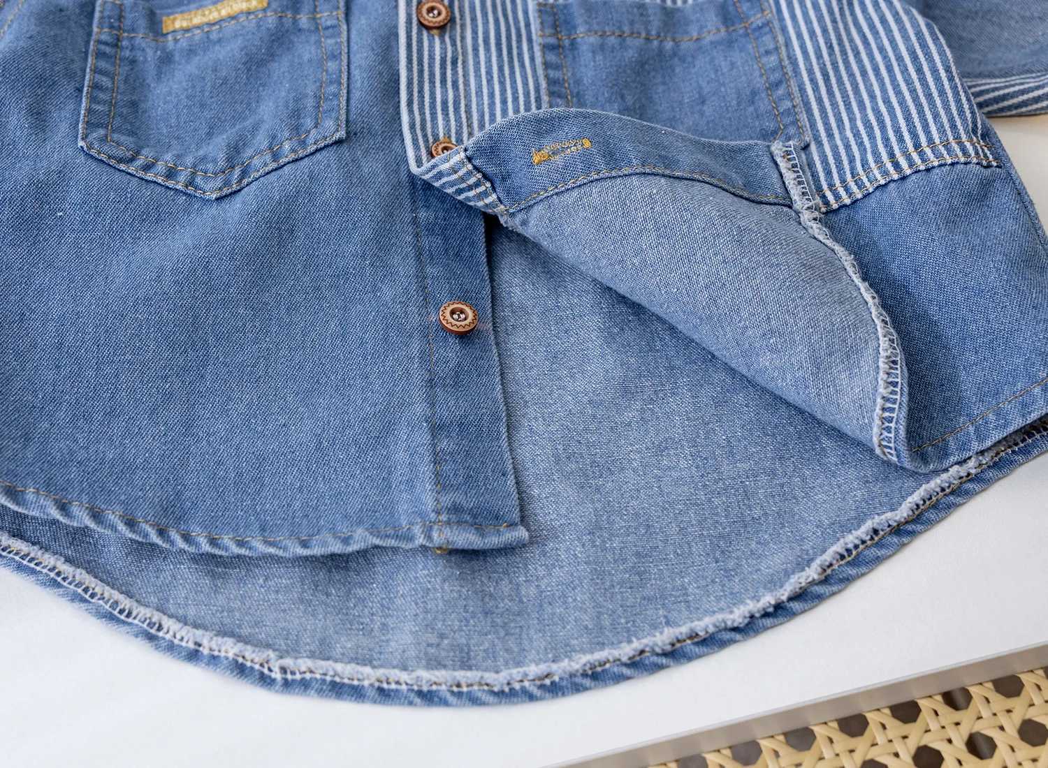 Baby Boys Striped Contrasting Soft Denim Shirt Spring Autumn Long Sleeve Single-breasted Casual Jean Shirt Boys Tops X250806
