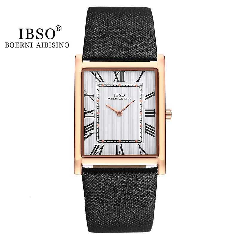 IBSO Ultra-Thin Rectangle Dial Mens Quartz Luxury Business Style Genuine Leather Strap Waterproof New Mens Wristwatch W250806