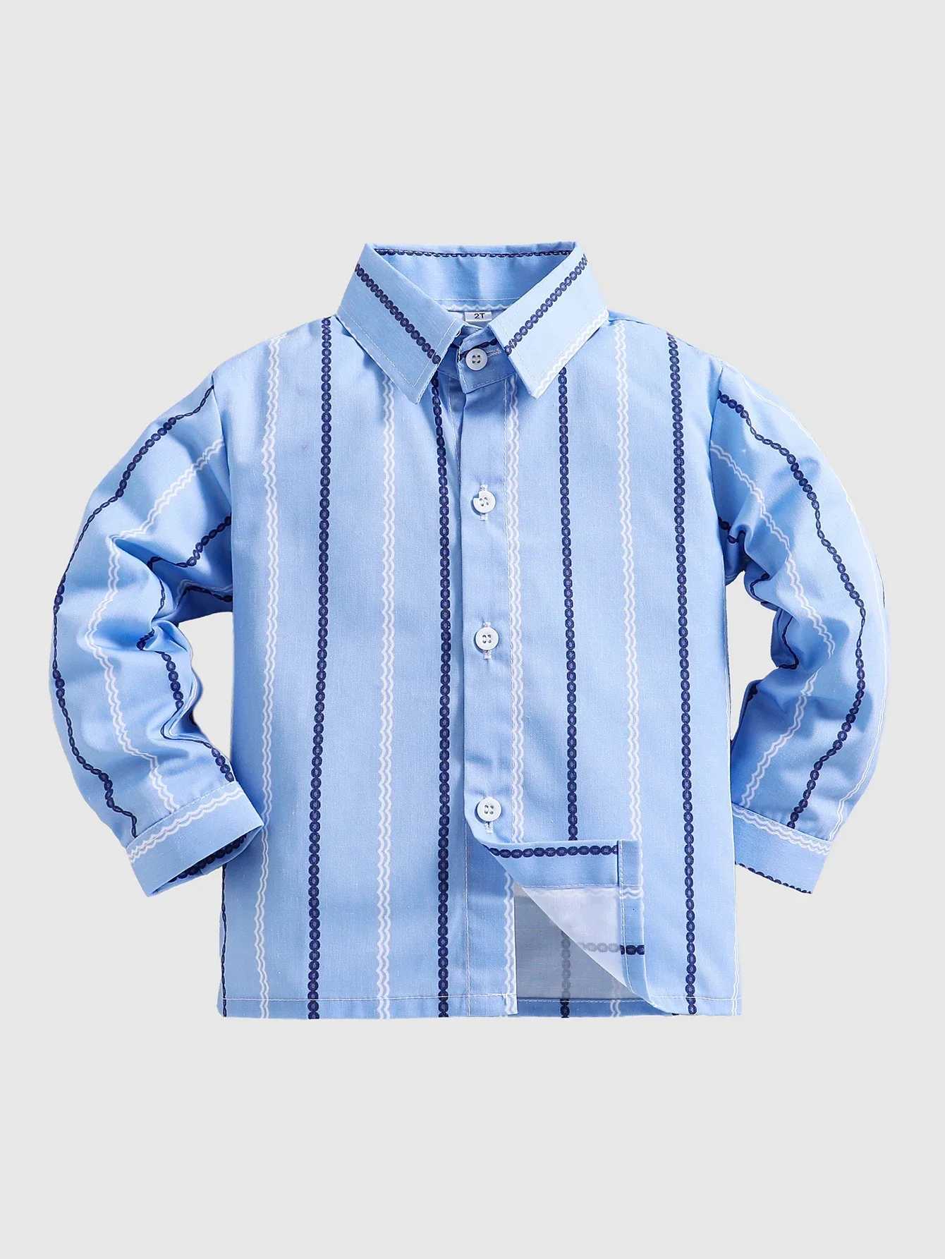 Boys Shirt Blue Striped Long Sleeved Shirt Childrens Casual Shirt School Uniform Party Wear Soft Comfortable Size sh-16Y X250806