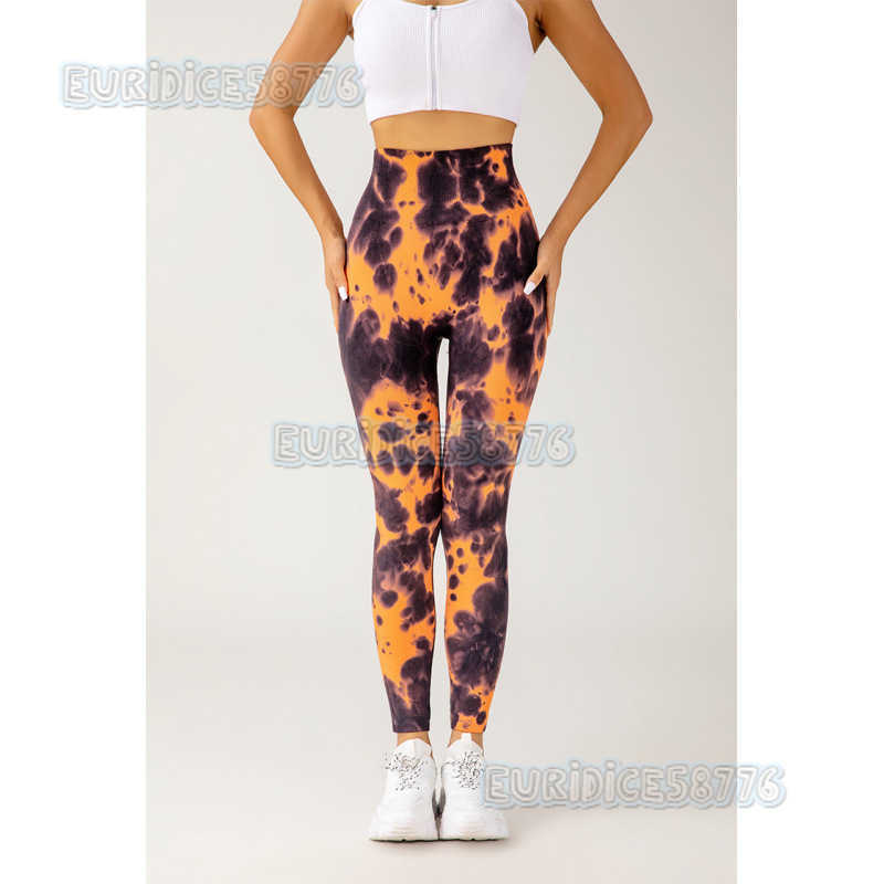 Tie-dye High-waist Tight Yoga Pants Peach Hip Lift Training Yoga Pants Sports Running Fitness Pants Women Outdoor H250806