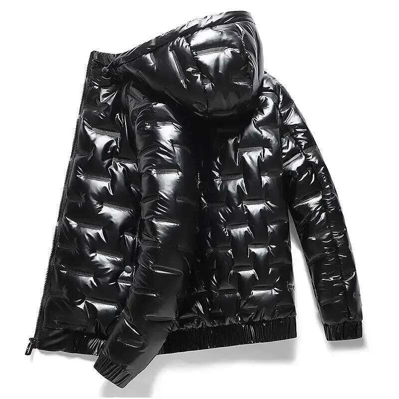 Parkas Glossy Male Padded Coats Hooded Men's Down Jacket Korean Clothing Padding Outerwears New in External Clothes & Hot