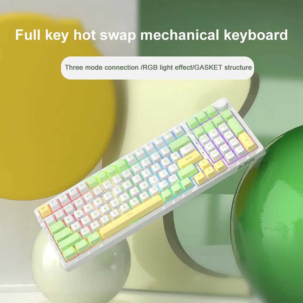 Ajazz Ak992 Gaming Mechanical Keyboard RGB 100 Keys Hot Swap Keyboard 5.0 Wireless 2.4G Usb For Pc Gamer Desktop Z250805
