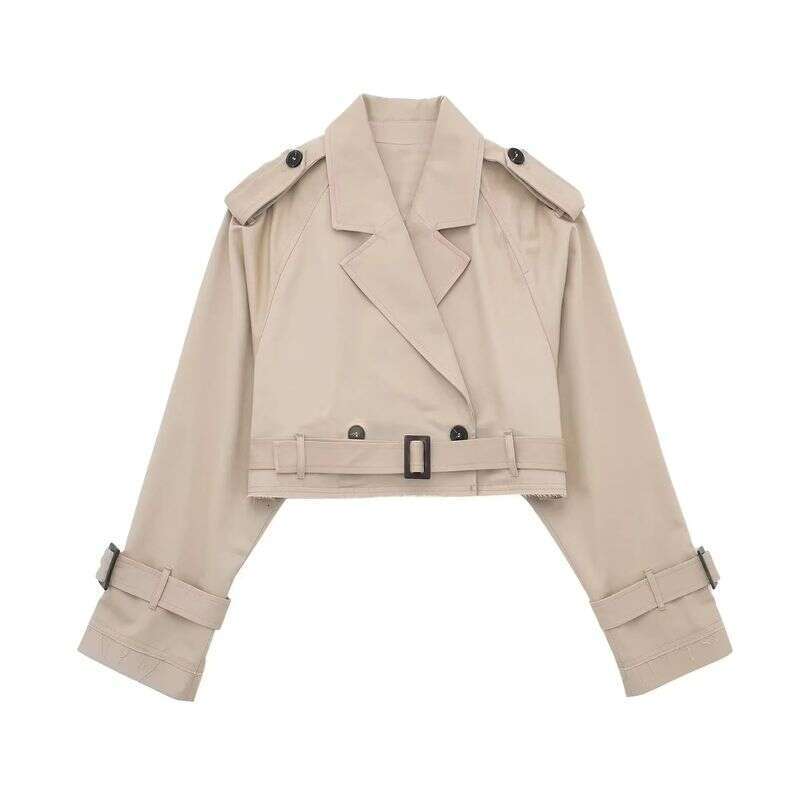 Women's Short Cut Windbreaker Belt Coat Jacket Women Spring