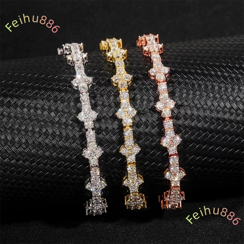 18K Gold Coated 925 Sterling Silver Tennis Chain Link Unisex Bracelet/necklace With VVS D Handset Moissanite Diamonds