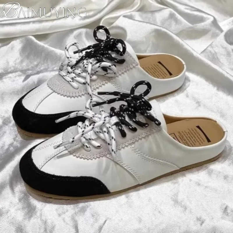 2025 Trend Casual Sneakers Women Slippers Lace Up Mules Shoes Flat Sandals Brand Sport Design Running Slides Womens Shoes M250806