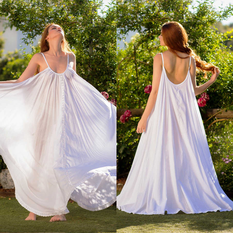 Elegant Loose Long Dress Sleeveless Spaghetti Pure Color Big Hemline Lace Edge Women's Summer Household Clothes