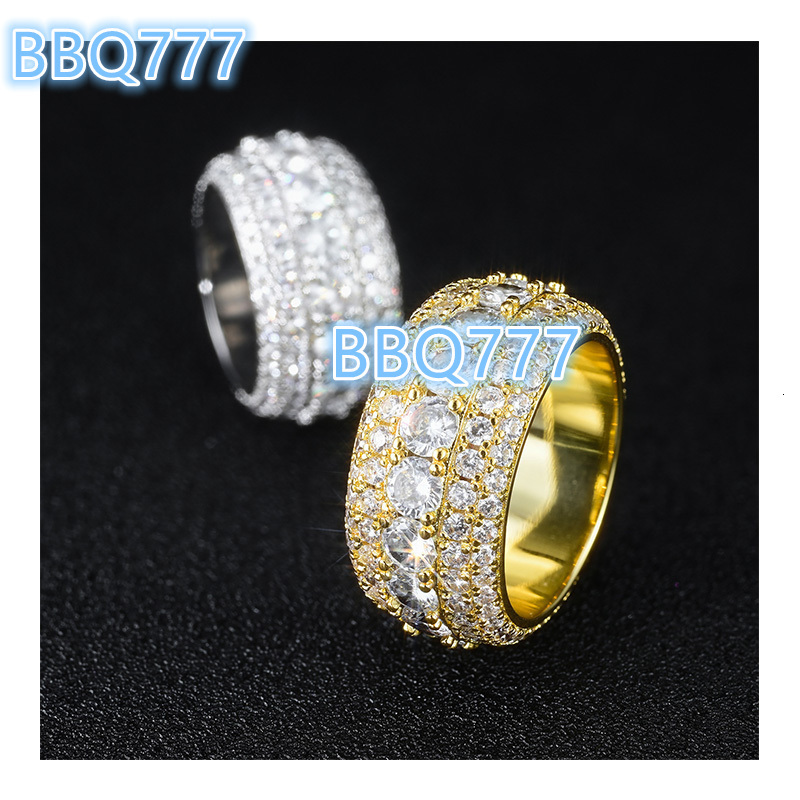 Mens 925 Sterling Silver Hip Hop Eternity Band Ring VVS Pass Diamond Tester Rapper Iced Effect 5 Rows Moissanite Chic Style