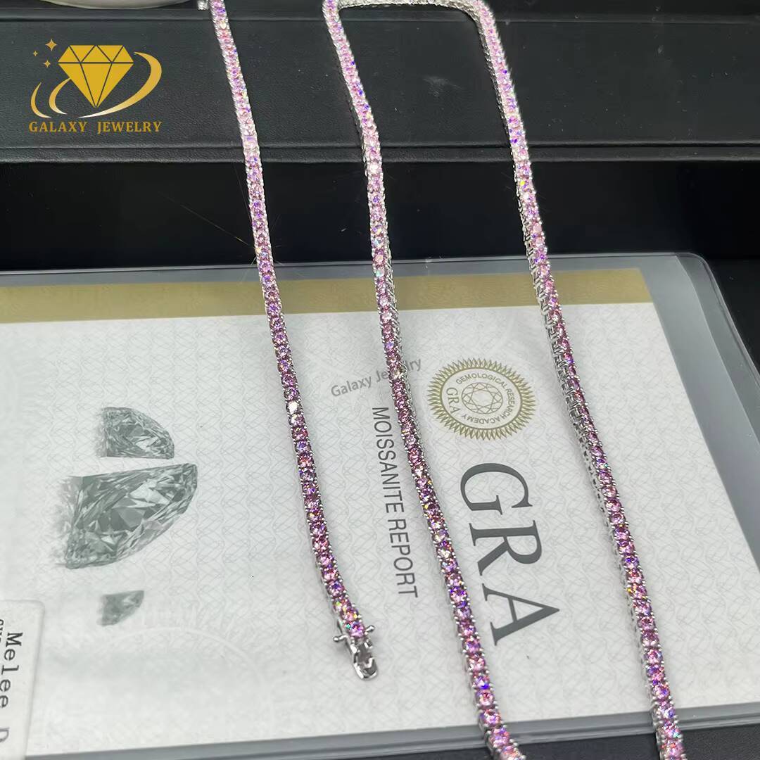Fashion Jewelry Iced Out Pink Moissanite Colorful 3mm Moissanite Diamond Tennis Chain Tennis Bracelet for Women Men