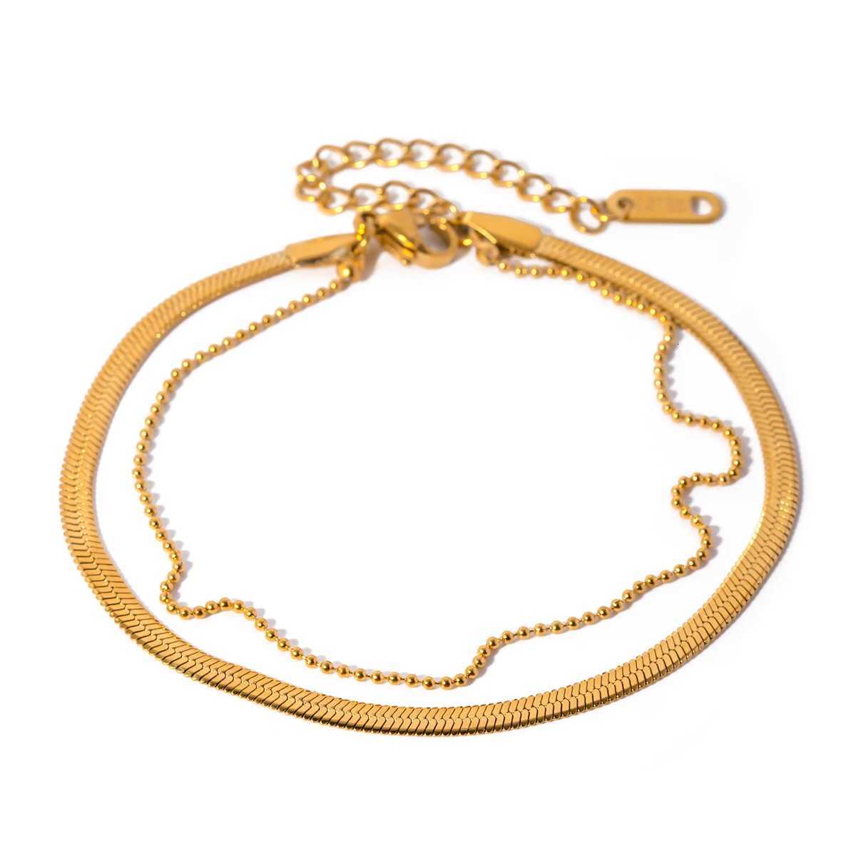 Exquisite Classic 18k Gold Plated Rust Proof Stylish Snake Chain Double Layer Anklet Trendy Summer Anti Allergic Jewelry Y250805