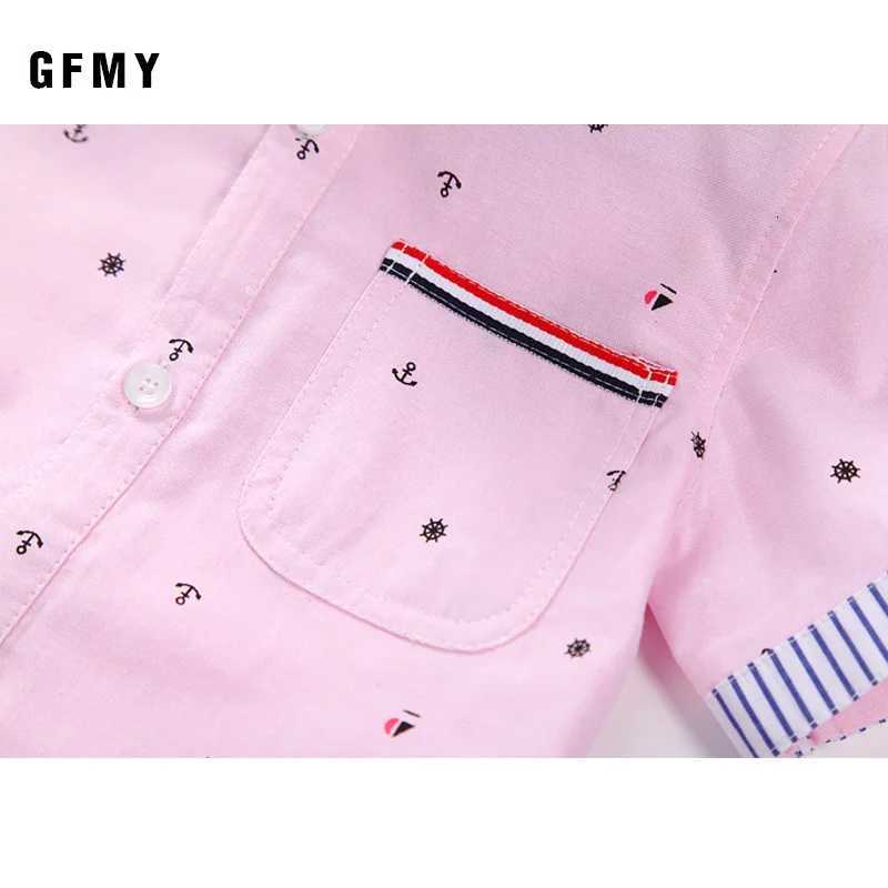 GFMY Hot Sale Children Shirts Blouse Casual Solid Cotton Short-sleeved Boys Shirts For 2-14 Years Ribbon Decoration Baby Shirts X250806