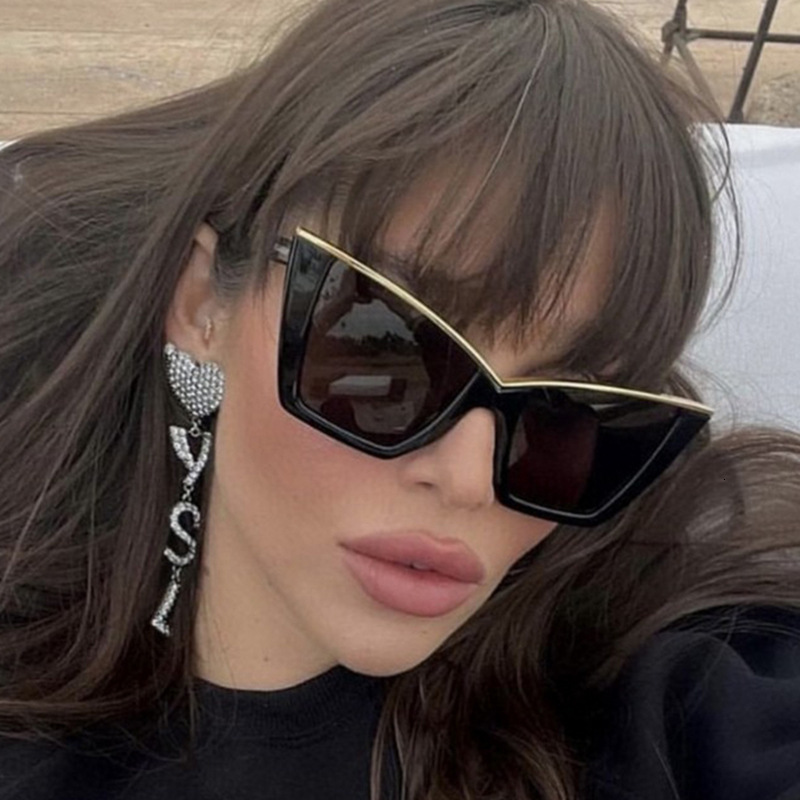 Free Shipping 2025 New Designer Sunglasses Fashion Large Frame Cat Eye Sunglasses Personality V Frame Cool Sunglasses Trendy Outfit Hip Hop Disco Glas