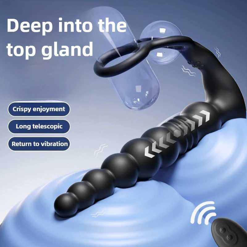 Male Prostate Massager Telescopic Anal Vibrator with Penis Ring Butt Plug Remote Control Wearable Anus Adult Sex Toy for Men Gay XJ250806