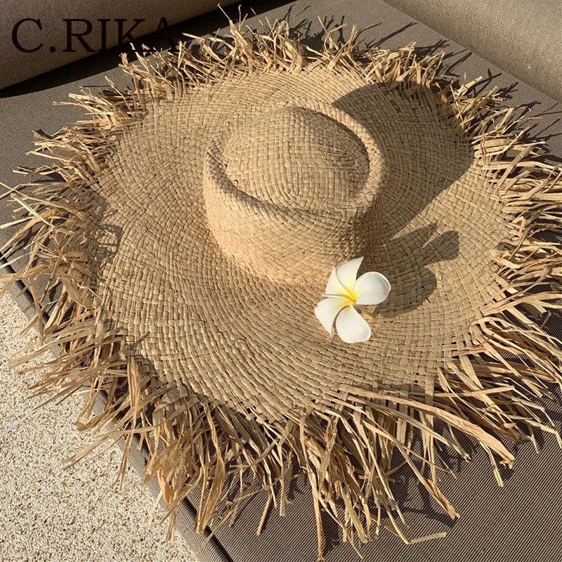 Natural Raffia Straw Hat Summer Hat Women Large Wide Brim Sun Protection Sun Hats Lady Gilrs Holiday Panama Beach Hat 250805