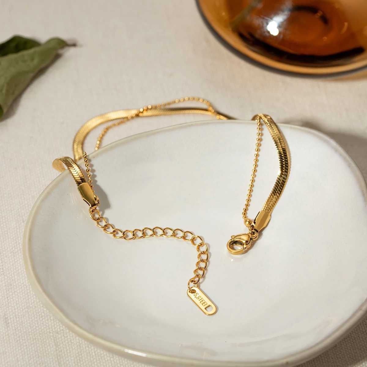 Exquisite Classic 18k Gold Plated Rust Proof Stylish Snake Chain Double Layer Anklet Trendy Summer Anti Allergic Jewelry Y250805