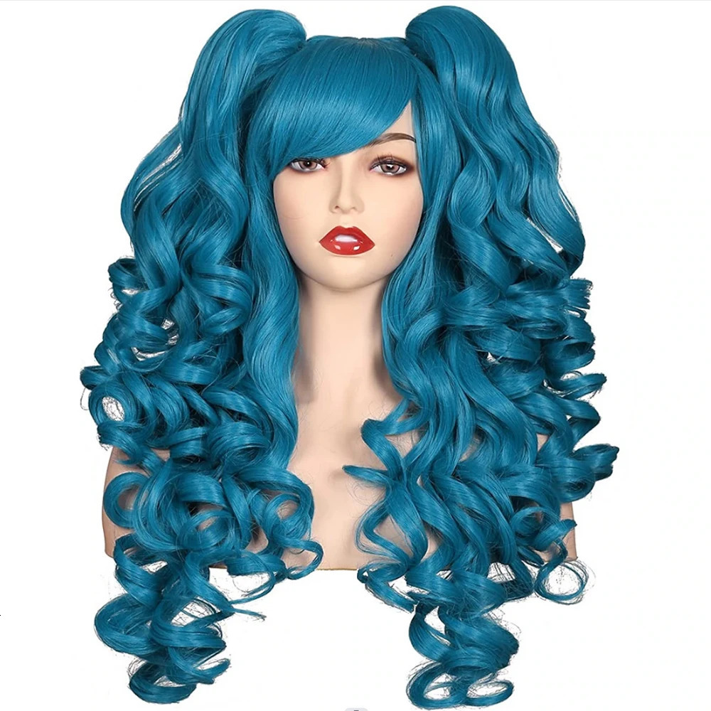 HAIRJOY Women Synthetic Hair Long Curly Cosplay Wig Halloween Wigs for Party with 2 Ponytails 250805