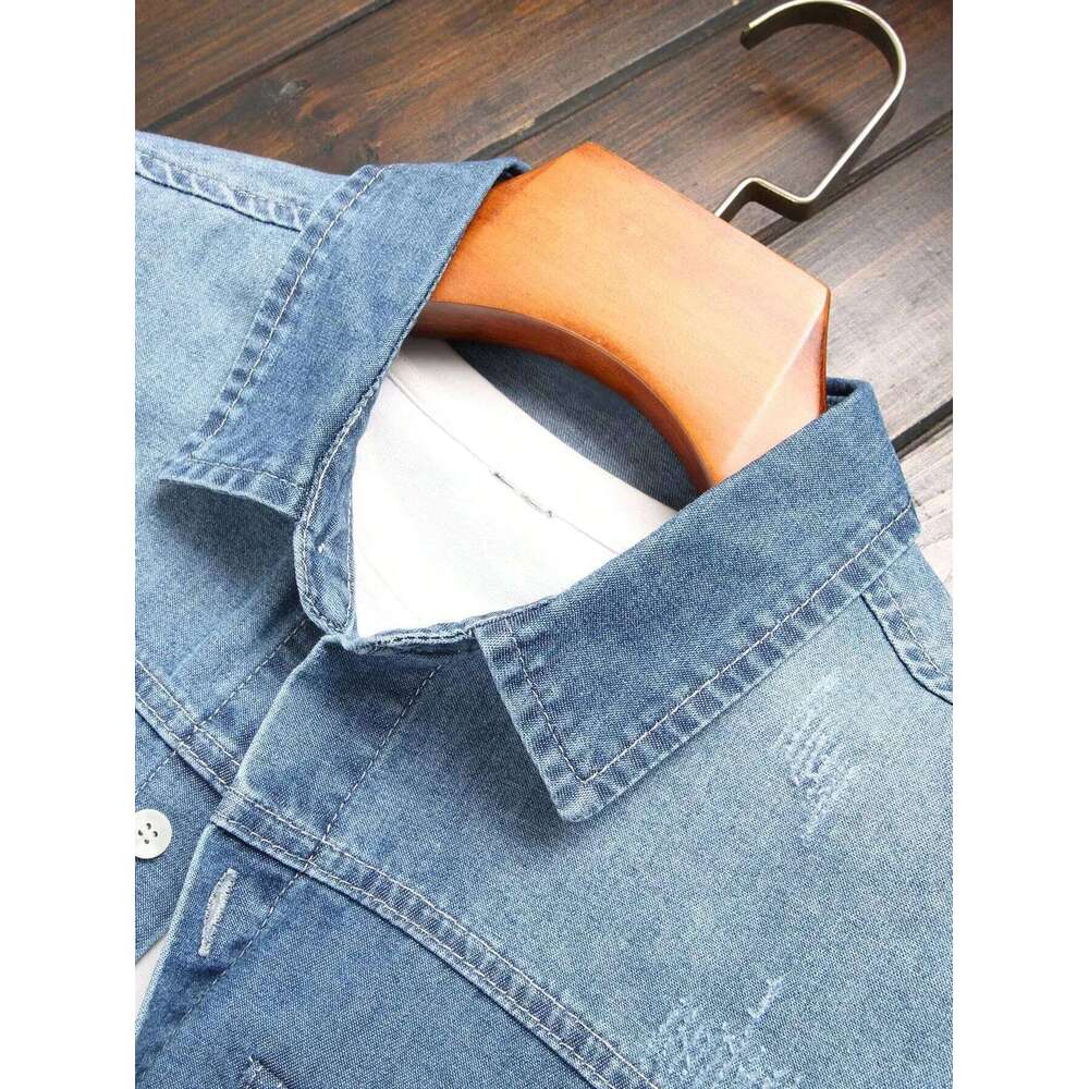 Men's shirts for spring autumn. Blue denim shirts. Trendy and fashionable. Daily casual street style.