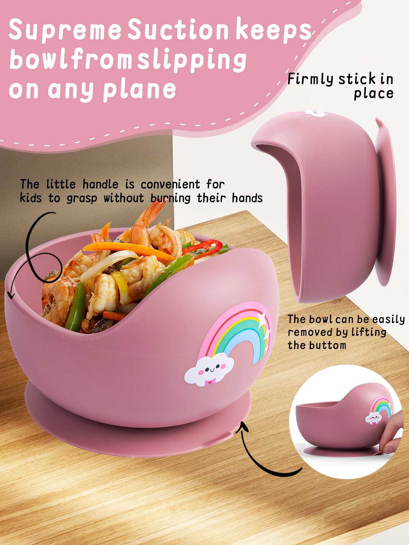 2PCS/Set Silicone Baby Feeding Bowl Tableware for Kids Waterproof Suction Bowl With Spoon Childrens Dishes Kitchenware Baby Stuff X250806