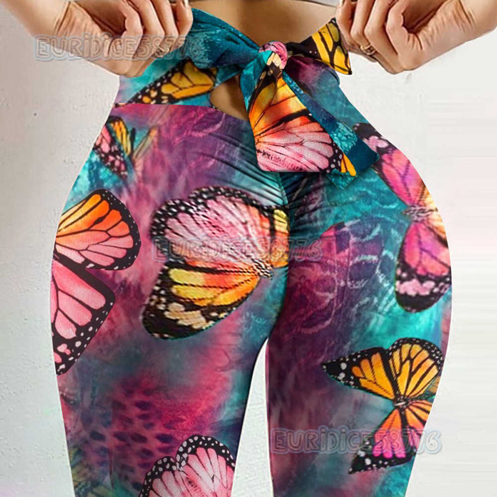 Womens Butterfly Print Yoga Buttocks Carrying Leggings Large Nightclub Bow H250806