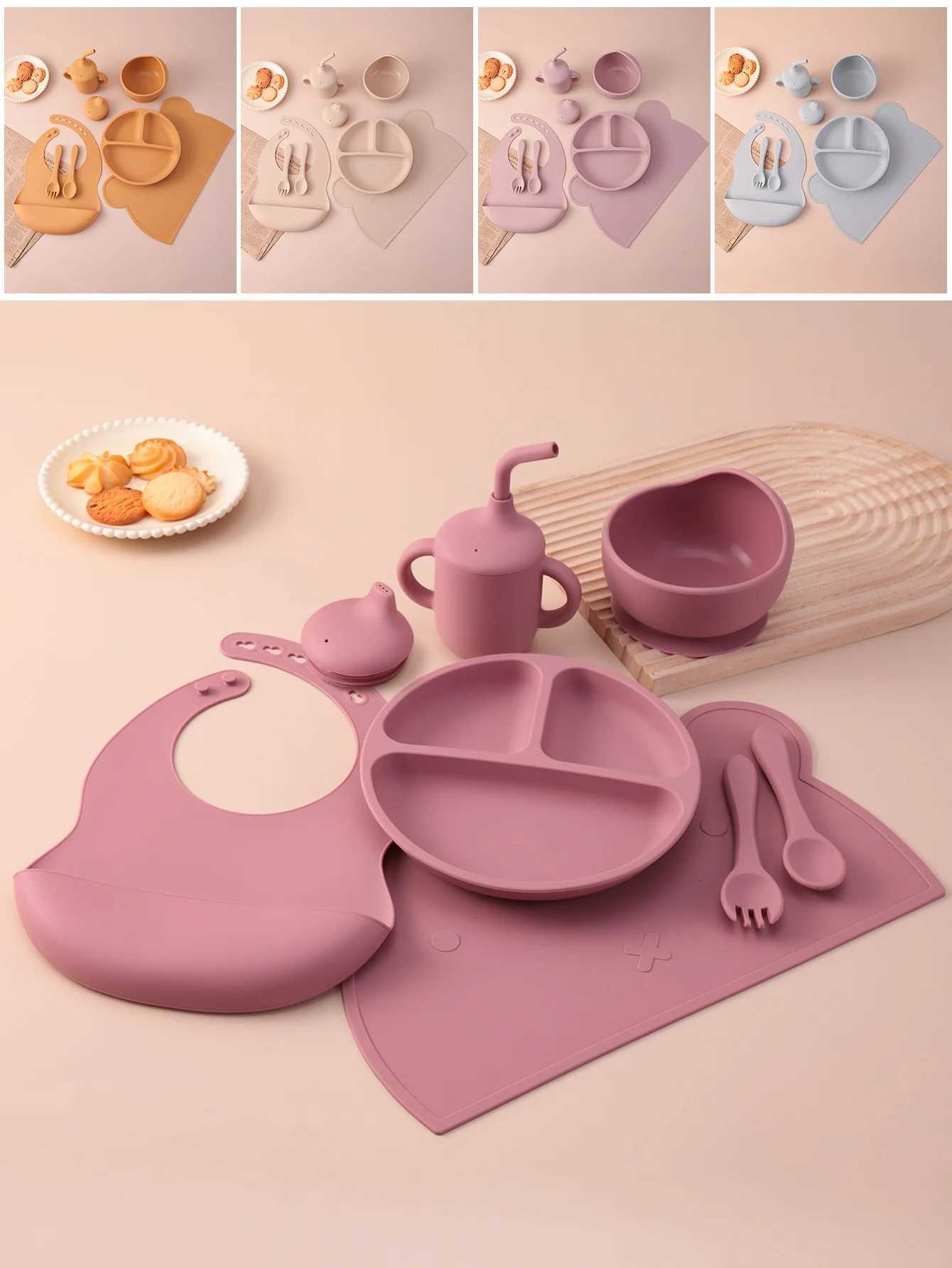 7PCS Silicone Baby Feeding Set Divided Plates Suction Bowl BPA Free Spoon Straw Cup Toddler Self Feeding Essentials Newborn X250806