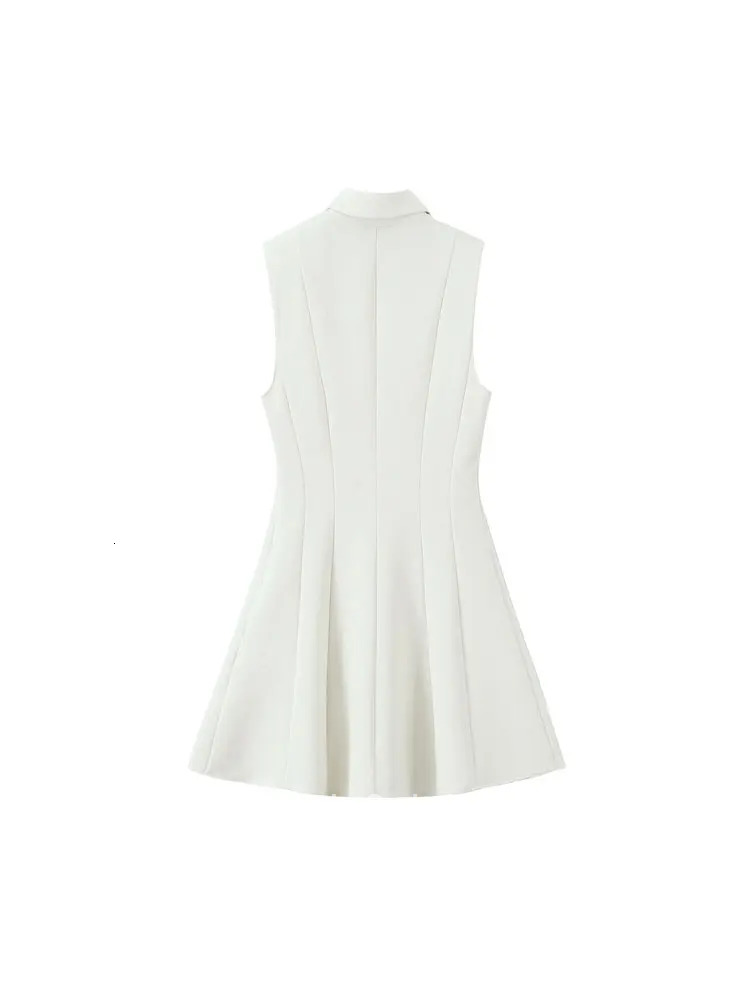 TRZA Women Fashion With Flaps Front Button Mini Dress Lapel Collar Sleeveless Female Dresses Vestidos Mujer